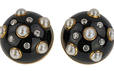 Trianon 18k Diamond Pearl & Onyx Earrings