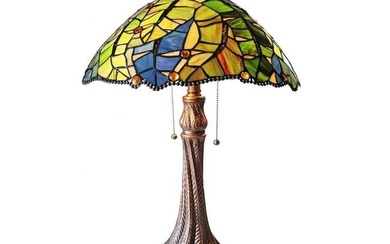 Tropical Leaf Stained Art Glass Table Lamp