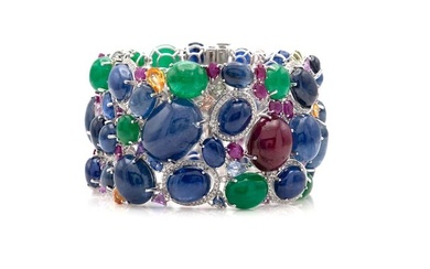 Tutti Frutti Bracelet with Cabochon Emeralds Sapphires Rubies and Diamonds