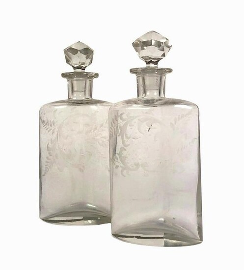 Two Antique Etched Flasks, 19th Century