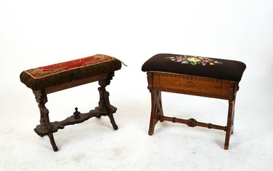 Two Antique Needlepoint Storage Benches