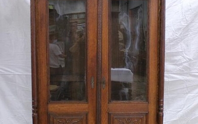 Two Door Carved Oak French Vitrine