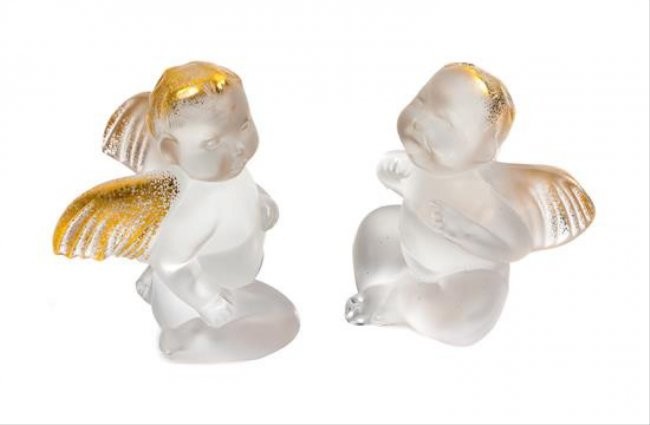 Two Lalique Angel Figures Height 3 inches.