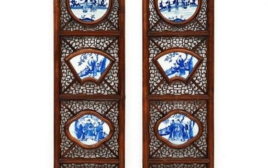 Two Panel Chinese Qing Porcelain Tile Floor Screen