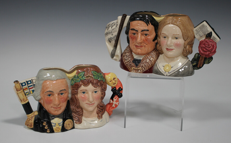 Two Royal Doulton limited edition small two-headed character jugs, comprising Jane Eyre and Mr Roche