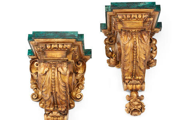 Two Similar Baroque Style Giltwood and Painted Brackets