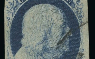 United States: 1851-6 Issue 1c blue, Type IIIA, margins close to touching at upper left and to...