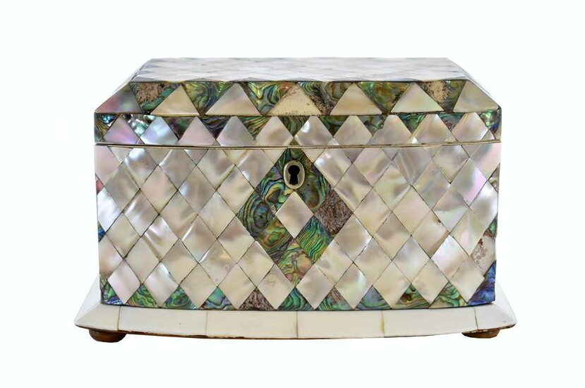 VICTORIAN ABALONE AND MOTHER-OF-PEARL TEA CADDY