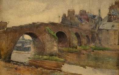"VIEW OF A BRIDGE" SIGNED WILLIAM GRANT STEVENSON (1849-1919).