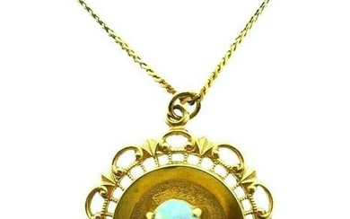 VINTAGE 14k Yellow Gold & Opal Necklace Circa 1950s