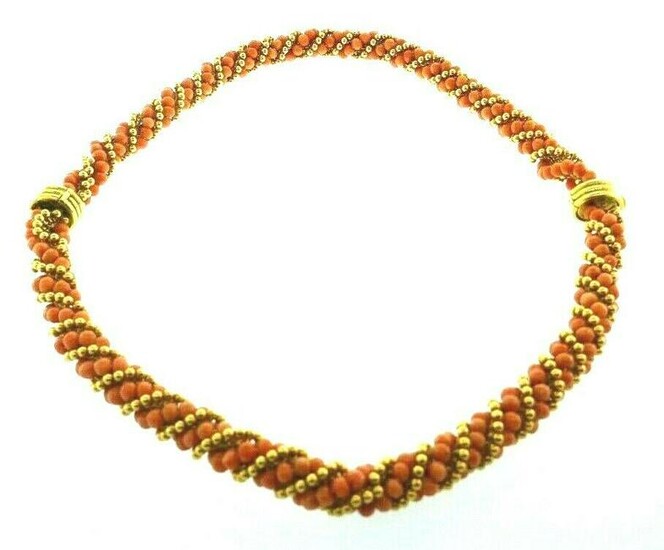 VINTAGE 18k Yellow Gold & Coral Bead Two Bracelets /