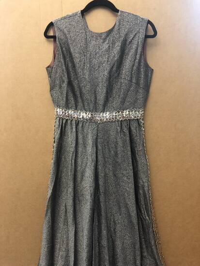 VINTAGE BLACK AND SILVER MAXI DRESS WITH SILVER SEQUIN DETAIL,...