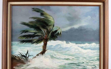 VINTAGE HURRICANE AGNES TROPICAL PAINTING BY ALIX