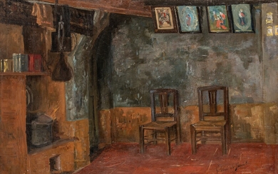 Valerius De Saedeleer (1867-1942), interior with two chairs, oil on canvas, 39 x 59 cm...