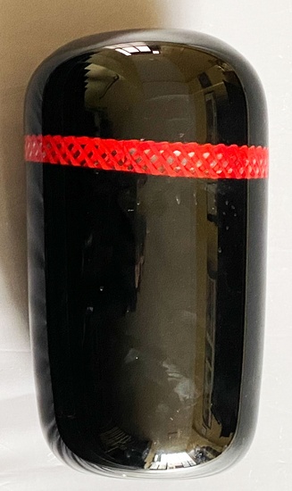 Vase Seguso Vetri d'Arte, Murano, Entwurf Gino Salmistrari, schwarzviolettes Glas mit rotem Band