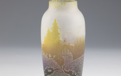 Vase with Mill Beyermann & Co., Haida, ca. 1910 Colourless, frosted glass. On th...