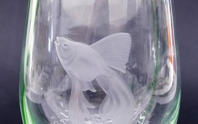 Vicki Lindstrand for Orrefors Green Goldfish Glass Vase