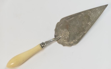 Victorian silver presentation trowel, Sheffield 1874, typically inscribed for...