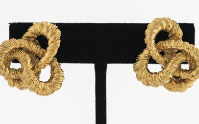 Vintage 18K Gold Open Lattice Knot Clip Earrings