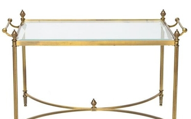 Vintage Brass Tray Style Coffee Table with Bevelled Glass Top