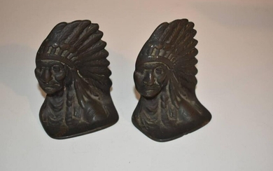 Vintage Cast Iron Indian Head Chief BookendS