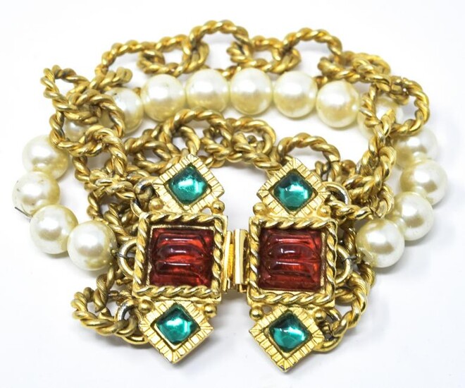 Vintage Costume Jewelry Bracelet w Faux Pearls