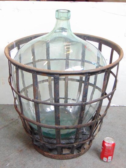Vintage Large Port Wine Demijohn / Carboy with Iron
