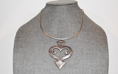 Vintage Sterling Silver modernist choker Necklace Pendant 11"