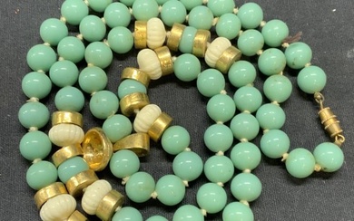 Vintage Turquoise Style Gold Tn Beaded Necklace
