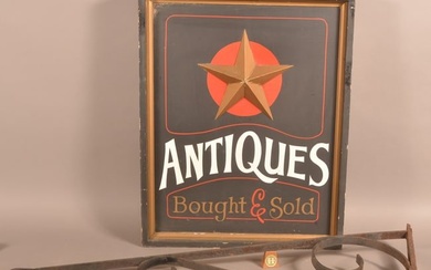 Vintage Wood "Antiques Bought & Sold" Trade Sign.