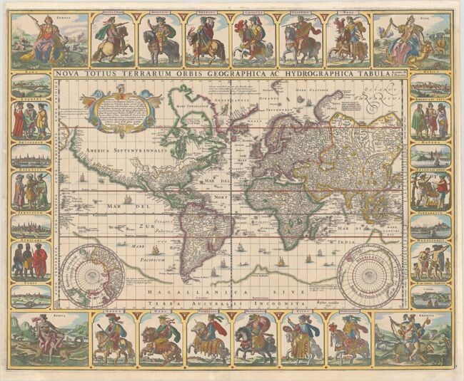 Visscher's Rare Carte-a-Figures World Map, "Nova Totius Terrarum Orbis Geographica ac Hydrographica Tabula Auctore N. I. Piscator", Visscher, Claes Janszoon