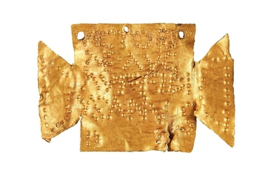 ‡ Votive text, in Latin, punched with dots into thin gold plate [probably England, 3rd century AD.]