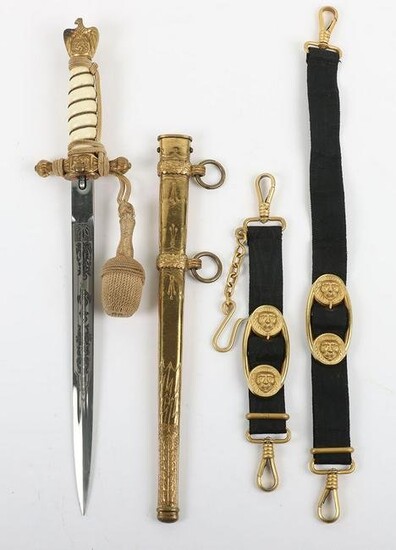 WW2 German Naval (Kriegsmarine) Officers Dress Dagger with Straps and Knot by WKC, Solingen