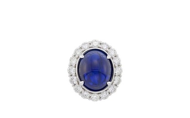 White Gold, Cabochon Sapphire and Diamond Ring