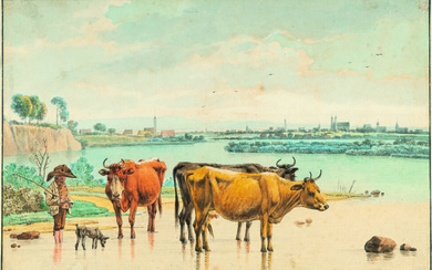 Wilhelm von Kobell 1766 Mannheim – München 1853 Upper Bavarian landscape with cows and shepherdesses