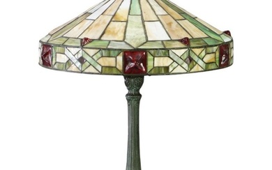 Wilkinson Arts & Crafts Slag, Chunk & Jewel Glass Table Lamp Circa 1920