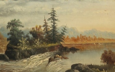 William Merritt Post (American, 1856-1935) Oils on Artist Board, Ca. 1880, "Hudson Riverscapes", H
