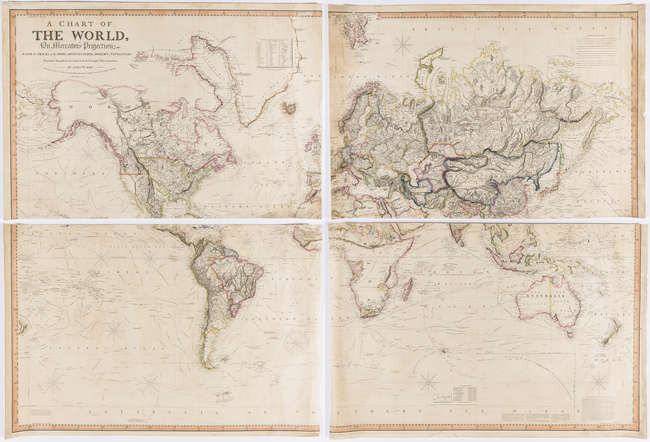 World.- Purdy (John, hydrographer) A Chart of the World, on Mercator's Projection; with the Tracks of the more Distinguished Modern Navigators. Regulated throughout, according to the best Scientific Determinations, large four-sheet wall map, 1821.