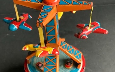 Yonezawa Tin TLitho Airplane Boat Ride Works! Made in Japan