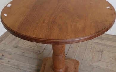 Yorkshire oak 'Acornman' circular top table on turned column...