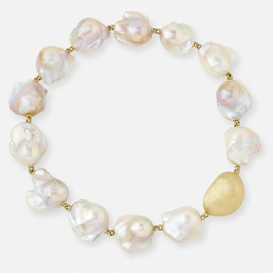 Yvel, Baroque cultured pearl and textured gold necklace