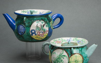 (lot of 2) Chinese enameled Yixing teapots