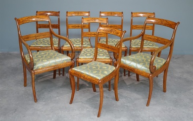 (-), set van 8 satijnhouten Charles X stoelen...