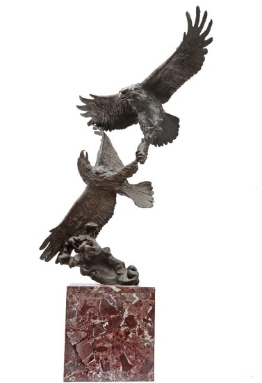 Milo (Portuguese, b. 1952)A bronze group of two fighting eagles