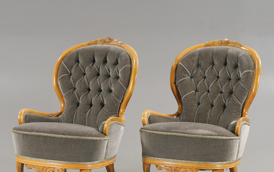 1 pair of Rococo style armchairs, second half of the 20th century.
