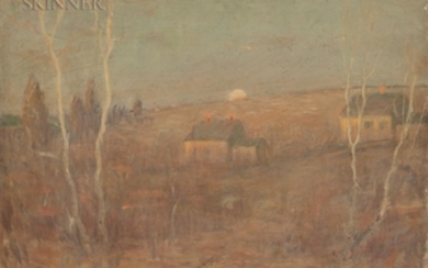 Arthur Clifton Goodwin (American, 1866-1929) Farmhouses and Birches at Sundown
