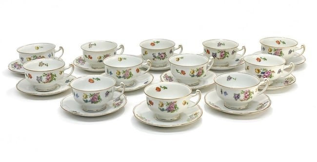 12 Pirkehammer Porcelain Cup and Saucers.