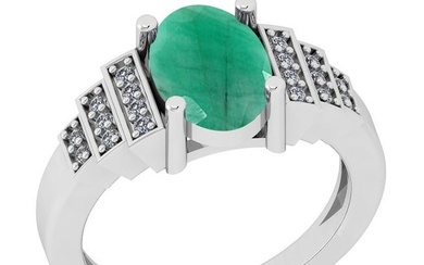 1.35 Ctw SI2/I1 Emerald And Diamond 14K White Gold Ring