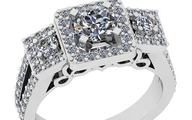 1.47 Ctw SI2/I1 Gia Certified Center Diamond 14K White Gold three Stone Ring