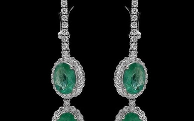 14K Gold 5.30ct Emerald & 2.01ct Diamond Earrings